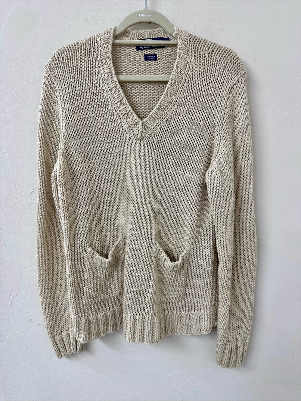 Ralph Lauren Cream V-Neck Pocket Knit Sweater